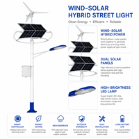 Lampadaire LED hybride solaire-éolien double alimentation, étanche IP65 avec contrôleur MPPT intelligent et batterie LiFePO4 pour routes et jardins