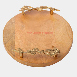 Best Selling Antique Brass Aluminium Handmade Wooden Serving Tray Elongated <b>Light</b> Walnut Finish New Arrival Eco-Friendly <b>Leaf</b> - Product Image 3