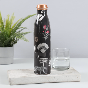 <b>Black</b> Marble Texture Copper <b>Water</b> <b>Bottle</b> With Gloss Finish For Elegant Modern Healthy Hydration - Product Image 4