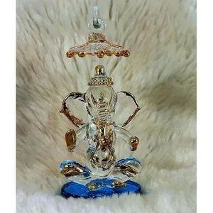 Super Premium Golden Ganesh Ji Glass Idol Estatua para la decoración del hogar y el templo | Lord Ganesh Mandir, Office & Living Room Home Decor