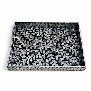 Plateau en nacre fait à la main, plateau de service décoratif, écologique, incrustation de coquillages naturels, table de cuisine - Product Image 1