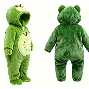 Costume de bébé pomme verte en peluche unique pour Halloween, cadeau de baby shower sur le thème des fruits, combinaison bébé à capuche chaude pour l'hiver - Product Image 4
