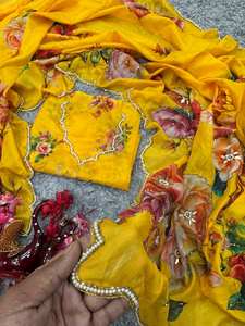 Meilleure vente Saree indien en soie Tebby traditionnel classique avec un beau travail manuel à imprimé floral en bordure et un chemisier Saree fantaisie - Product Image 4