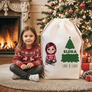 Sac cadeau personnalisé avec cordon de serrage, motif de personnage de dessin animé mignon, arbre de Noël, texte personnalisé, nom pour enfants, famille, rangement fonctionnel - Product Image 5
