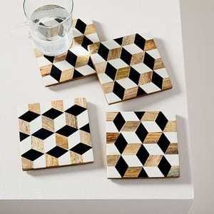Posavasos de mármol de resina con incrustaciones de hueso de diseño clásico, alfombrilla y almohadilla para servir de madera impresa personalizada ecológica - Product Image 3