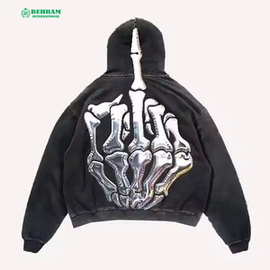 Sweat à capuche unisexe en molleton bouclette 100% coton de haute qualité, délavé à l'acide et à la pierre, style streetwear vintage - Product Image 5