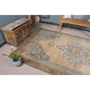 Alfombra Turca Vintage de 5.6x10.2 pies (171x311 cm), Alfombra Azul Marrón con Diseño de Camuflaje - Product Image 5