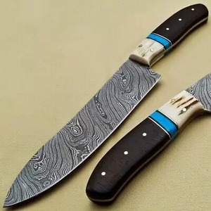 มีดเชฟเหล็กดามัสกัสทำมือ เป็นมิตรกับสิ่งแวดล้อม ใบมีดคม ด้ามไม้ปักกะ รับทำโลโก้ตามสั่ง ขั้นต่ำ 5 ชิ้น สำหรับใช้ในครัว - Product Image 5