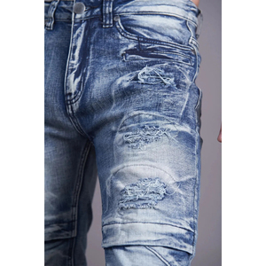 กางเกงยีนส์ผู้ชายสไตล์วินเทจแบบลำลองขาดๆมีซิปด้านข้างพร้อมกระเป๋าผ้าสีฟอก - Product Image 3