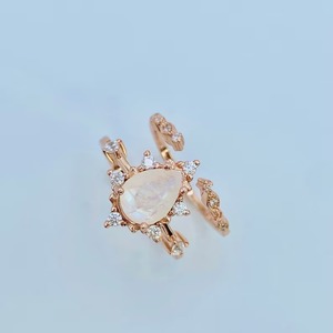 Anillo de compromiso retro de oro de 14k con piedra lunar arcoíris ovalada y perla de agua dulce, estilo vintage, para mujer - Product Image 5
