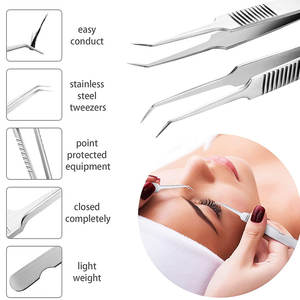2024 buena calidad precio al por mayor pinzas para pestañas belleza del cabello pinzas para pestañas de acero inoxidable inclinadas - Product Image 5