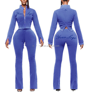 Phụ Nữ Của Chất Lượng Cao Tùy Chỉnh Rửa Sạch Mềm Cotton Pháp Terry Thêu Cắt Đôi Dây Kéo Phụ Nữ Tracksuit Set - Product Image 4