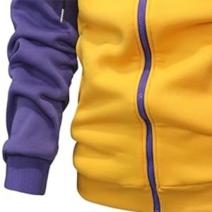 Brazo morado y amarillo parte delantera trasera sudaderas con capucha de gran tamaño cremallera 100% algodón sudaderas con capucha para hombre logotipo personalizado estampado sudaderas con capucha de algodón - Product Image 5