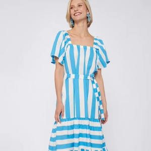 Indian Women's <b>Summer</b> <b>Dress</b> Stylish Short Sleeve <b>Halter</b> Neck Hand Embroidered Amber Ukrainian Design Featuring Puff Belt Cloth - Product Image 1