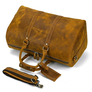 Genuine Leather Foldable Portable Durable Weekender <b>Duffel</b> <b>Bag</b> with Zipper Closure and Detachable Strap for Travel - Product Image 1
