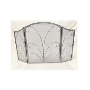 Fireplace Screen 3 Panel Wrought Iron Pewter Metal Fire Place Standing Gate Decorative Mesh Solid iron Spark Guard Cover Indoor