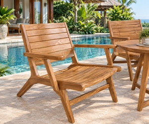 <b>Wooden</b> Garden Chair Patio Lounge Seat Outdoor <b>Armchair</b> Slatted Back Leisure Furniture for Poolside Veranda - Product Image 5
