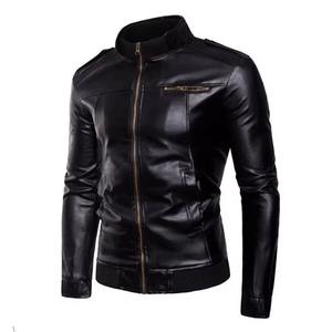 PU cuir hommes Slim Fit col montant veste printemps automne vêtements d'extérieur à la mode conception solide pour motos motards avant Moto - Product Image 3