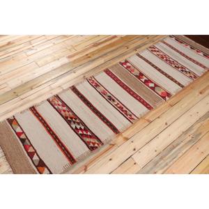 2.7x9.2 ft <b>Rug</b>, <b>Runner</b> Turkish <b>Rug</b>, Brown Kilim Bordered <b>Rug</b> - Product Image 2