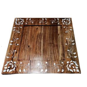 Design et logo personnalisés plateau de service de forme ronde en bois naturel et plateau d'incrustation de vadrouille plateau à chocolat décor à la maison vaisselle assiette - Product Image 5