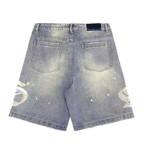 Nueva alta calidad Vintage azul claro lavado suave algodón 3D bolsillos hombres Denim impresión personalizada Streetwear verano Pantalones cortos rectos - Product Image 6
