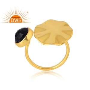 Latest Selling 925 Sterling Silver 18K Gold Plated Natural <b>Black</b> <b>Onyx</b> Gemstone <b>Ring</b> Demi Fine Jewelry For Women Gift For Her - Product Image 1