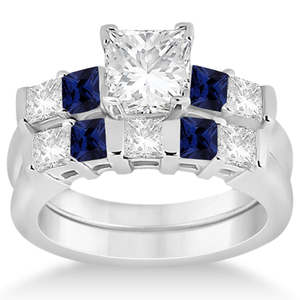 Ensemble de bijoux de mariée en diamant et saphir bleu 5 pierres 1,02 ct en platine et plaqué or, avec pierre principale émeraude pour les fêtes - Product Image 5