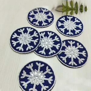 Blue <b>and</b> Silver Square Glass Beaded Handmade Table <b>Coaster</b> <b>Set</b> of Four Pieces for Wedding - Product Image 6