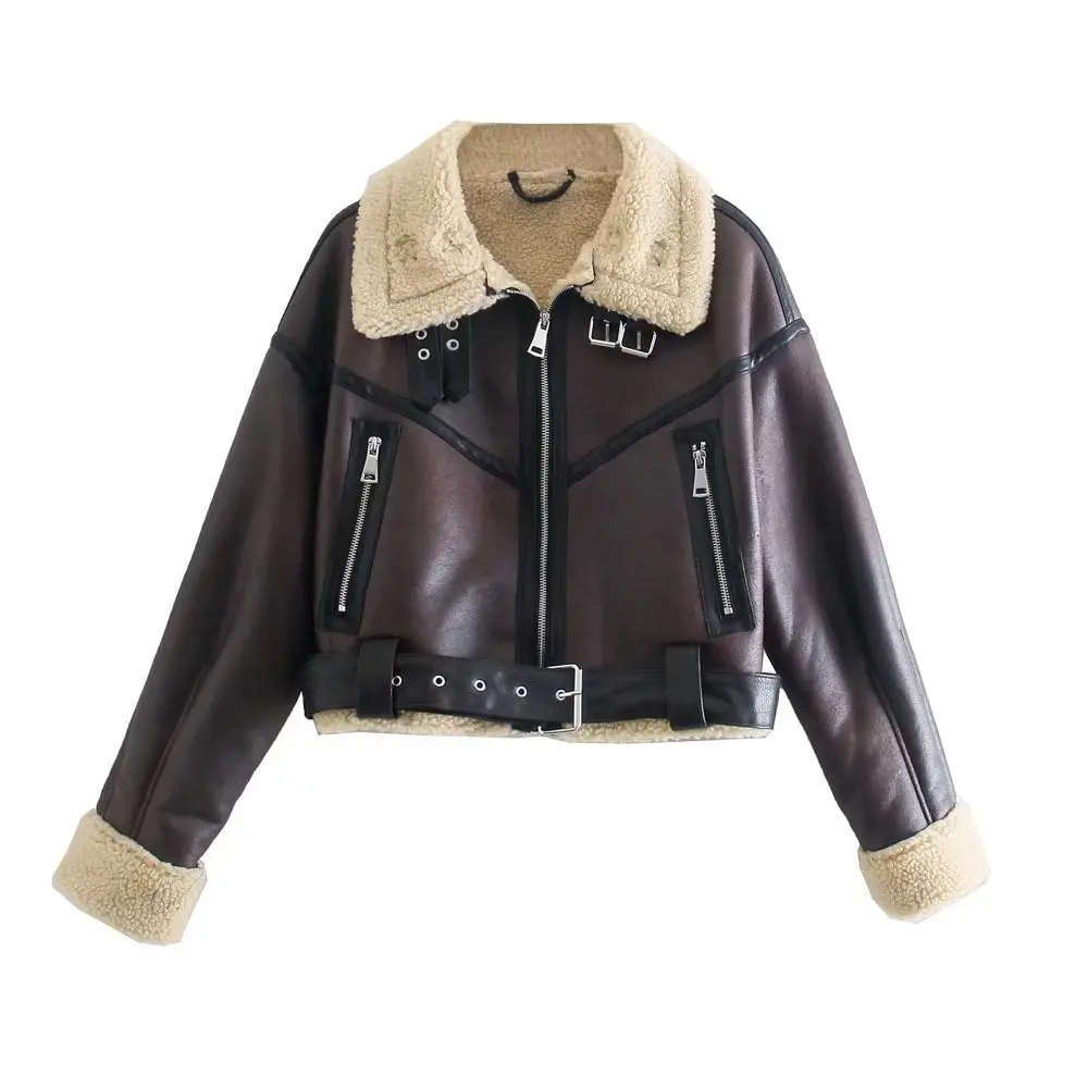 Vrouwen Bont Losse Riem Warme Leren Jas Lam Schapen Wol Verdikte Revers Vrouwelijke Shearling B3 Pilot Bomber Jas Jas