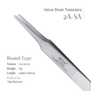 Pince à épiler Vetus en acier inoxydable argenté, modèle 2A-SA, pointe de précision, fibres de qualité supérieure, formes lisses, 119 mm - Product Image 2