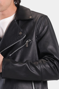 Fashionable Solid Pattern <b>Men</b>’s Black Leather <b>Biker</b> <b>Jacket</b> Multi-Zip Design Slim Fit Comfortable Autumn & Winter Style - Product Image 3