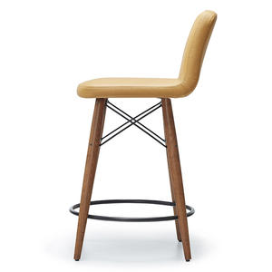 Nordic Design Mustard Yellow Leather Bar Stool Mid-Century Modern Counter Chair Aluminum Legs <b>Restaurant</b> <b>Furniture</b> Kitchen - Product Image 2