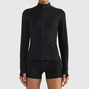 Index Apparel Women's Full Sleeve <b>Mock</b> <b>Neck</b> Zip-Up Yoga Jacket Solid Black Breathable Fitness Sport Wear Fitness Jacket Women's - Product Image 1