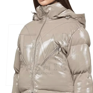 High Quality 100% Polyester Cropped <b>Down</b> Jackets for Winter Shiny Thick Warm Customizable Fabric Knitted Style - Product Image 4