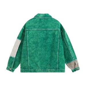 Veste en jean style américain tendance vintage pour hommes femmes coupe ample manches longues printemps automne veste cousue verte - Product Image 5