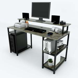 Solid Wood Computer <b>Desk</b> Iron Frame <b>Simple</b> Design Bookshelf Drawer Storage Shelves Rubberwood for Bedroom Application COD68041 - Product Image 4