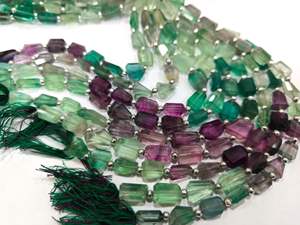 Cuentas de forma caída de pepitas de 8 a 12mm facetadas de briolette multicolor de fluorita natural vendidas por hebra de 8 pulgadas de largo - Product Image 2