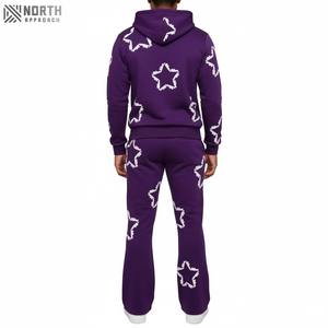Survêtement personnalisé de haute qualité Jogger pantalon évasé et survêtement à capuche zippé pour hommes lavé à l'acide soleil délavé ensemble de jogging deux pièces - Product Image 5