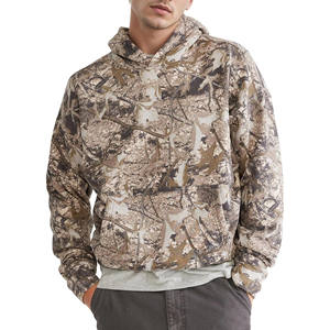 Sweat à capuche oversize confortable unisexe en tissu peigné 100% coton, imprimé camouflage jungle, automne - Product Image 1