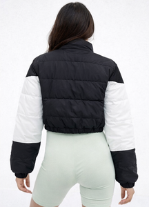 Veste matelassée courte pour femme de marque personnalisée, 2 tons de couleur, rembourrage en coton, épaisse, avec cordon de serrage, parka à fermeture éclair, manteau d'hiver à bulles, chaud - Product Image 2