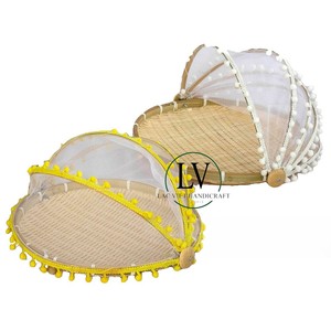 Plateau de service en rotin rond fabriqué à la main de haute qualité avec couvercle alimentaire fabriqué au Vietnam - Product Image 2