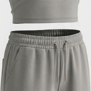 Ensemble de survêtement deux pièces pour femmes, haut court sans manches en molleton de coton de qualité supérieure, pantalon cargo ample avec poches latérales, vêtements de sport - Product Image 5
