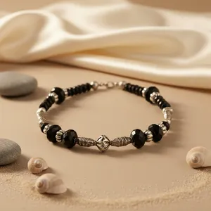 Collier vintage Art Palace pour unisexe avec onyx noir et accents en argent 925, design géométrique, style fête, provenance du Rajasthan - Product Image 2