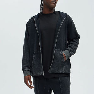 Streetwear logo personnalisé oversize à capuche poids lourd 100% coton aci wash vintage lavage à l'acide en détresse sweats à capuche zippés hommes - Product Image 5