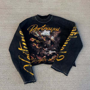 Sudadera Personalizada OEM para Hombre, Cuello Redondo, Algodón, Impresión DTG, Pedrería, Estilo Urbano - Product Image 1