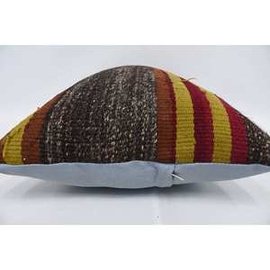 Multicolor Kilim Patchwork Wool Pillow 16x24 Inch Decorative Accent <b>Cushion</b> with Vintage <b>Fluffy</b> Leaves Pattern Woven Technique - Product Image 5