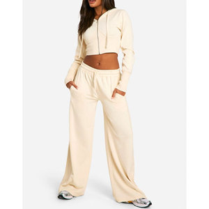 Meilleure vente de survêtements Streetwear 100% coton pour femmes, survêtements décontractés solides, vêtements d'entraînement et de jogging à la mode personnalisés - Product Image 1