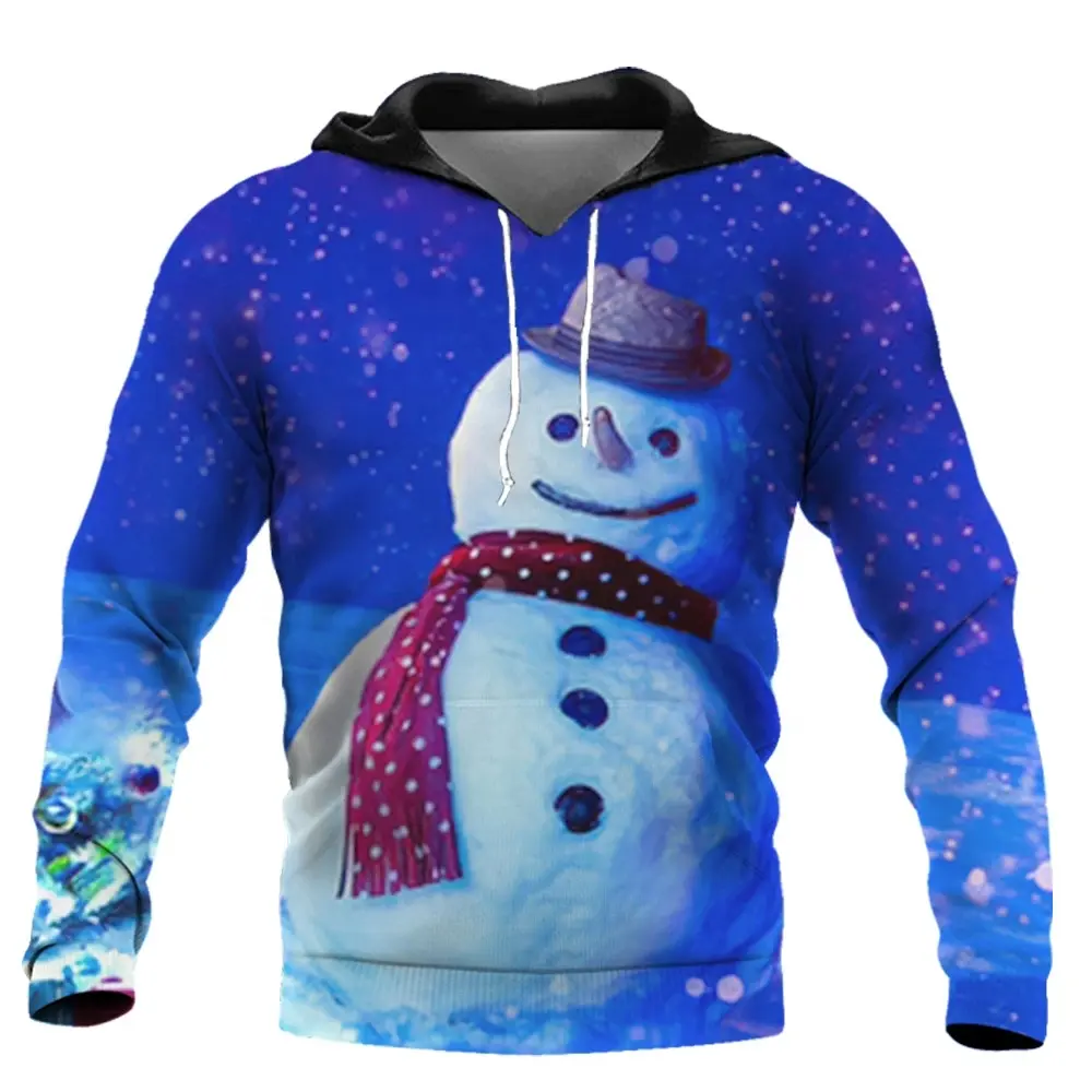 Felpa natalizia con cappuccio da uomo 3D cartone animato pupazzo di neve stampata per bambini di moda natalizia classica abbigliamento con cappuccio Y2K