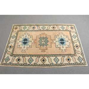 Alfombra Turca Vintage, Alfombra de 3.1x4.7 pies, Alfombra Floral Azul Marrón - Product Image 2