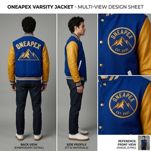 Chaqueta Universitaria Azul Rey con Detalles Dorados, Cuerpo de Lana, Mangas de Cuero, Cuello y Puños de Punto Acanalado, Cierre Frontal con Broches, Logotipo Personalizado, Ropa Urbana para Hombre - Product Image 5